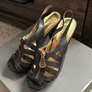 Michael Kors Black Slingback Heels with Gold Accents